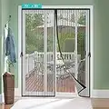 Magnetic Screen Door for 72 x 80 Inch French Door, Screen Itself Size: 74" x 81", Glass Sliding Door Heavy Duty Screen Door Mesh Curtain Keeps Bugs Out for Patio, Sliding Or Large Door