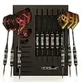 CC-Exquisite Professional Steel Tip Darts Set - 6 x 22g Brass Barrels with 12 Flights Standard/Slim, 12 Aluminum Shafts 35/48mm, 12 O-Rings, Dart Tool, Dart Sharpener and Case (Black & Gold)…