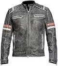 Garderobe Men’s Vintage Cafe Racer Retro 2 Motorcycle Distressed Biker Leather Jacket | Retro Classic Black Racing Leather Jacket for Men (Black Distressed leather, 3XL)