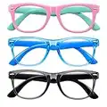 Blue Light Glasses for Kids 3 Pack Blue Light Blocking Glasses for Teen Boys Girls Age 3-10,Computer Screen Gaming TV Phone Glasses Anti Glare,UV & Eye Strain (Grey Black+Pink Green+Blue)