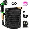 25FT Expandable Hose Pipe,Upgraded Garden Hose Repairable Including 10 Function Spray Nozzle/Brass Fittings/Hose Hanger No-Kink Flexible Hose Pipe for Garden Watering Outdoor Use (Black)