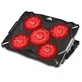 CP3 Laptop Cooling Pad 5 Quiet Fans Laptop Cooler, Support Up to 17.3 Inch Heavy Duty Notebook, Gaming Laptop Cooling Stand with LED Light for Gaming, Office, Work from Home (Red)