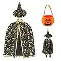 Sawaruita Halloween Costume Wizard Cape Witch Cloak with Hat with Stay Pattern and Pumpkin Pocket Children's Role Play Party. (Black)…