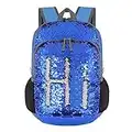 Bekahizar 20L Reversible Pailletten Backpack Bling Meerjungfrau Sequin Rucksack Leicht Faltbare Reise Tagesrucksack Tasche Packbar für Mädchen und Frauen Wandern Camping Radfahren (blau silber)