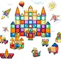 MagHub 65 Piece Set Kids Magnet Toy Magnetic Tiles Shape, Clear 3D Building Blocks Set, Magnetic Stacking , Construction Preschool Learning Educational Toy for Children Boys Girls