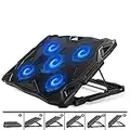 PCCOOLER Laptop Cooling Pad, Portable Laptop Stand with 6 Angle Adjustable & 5 Quiet Blue LED Fans for 12-17.3 Inch Gaming Laptop, Laptop Cooler Built-in Dual USB Ports Support Mouse Device, Keyboard