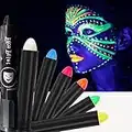 itsfairypro Glow Face Paints Body Painting Kit, Neon Glow In The Dark Body Paints White/Red/Blue/Yellow/Orange/Green Water Reactive Twistable Pen Marker For Halloween Rave SFX Party