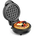 VonShef Mini Waffle Maker – Waffle Iron 600W with 12.5cm Non Stick Plates, Single Belgian & American Waffle Machine, Keto Chaffle Maker, Snacks & Desserts, Compact, Power/Ready Indicator Light – Black