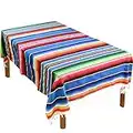 59 x 84 Inch Mexican Blanket Striped Tablecloth Large Square Fringe Cotton Mexican Serape Tablecloth for Mexican Party Wedding Decorations Outdoor Table Cover (Blue)