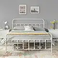Yaheetech Classic White Metal Platform Bed Frame Mattress Foundation with Victorian Style Iron-Art Headboard/Footboard/Under Bed Storage No Box Spring Needed Full Size