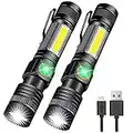 Flashlight USB Rechargeable, Magnetic LED Flashlight, Super Bright LED Tactical Flashlight with Cob Sidelight, 2000LM, Waterproof, Zoomable Best Small LED Flashlight for Camping, Emergency Flashlight