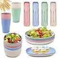 RHM 30Pcs Dinner Set for 4 - Unbreakable Tableware - Plates, Bowls, Cups, Cutlery Sets - Microwave & Dishwasher Safe - Perfect for Camping, Picnic, RV, Dorm - Great for Kids, Elderly