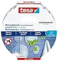 tesa Powerbond Montageband für Fliesen & Metall, feuchtraumbeständig, mit bis zu 10 kg Haltekraft pro Meter - doppelseitiges Montageklebeband für glatte Oberflächen - 5 m x 19 mm