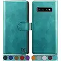 SUANPOT Cover per Samsung Galaxy S10+/S10 Plus Blocco RFID Portafoglio Slot CarteSupporto Cellulare Magnetica custodia Pelle Sintetica Cover per Samsung S10+/S10 Plus Blu verde