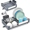 KINGRACK Expandable Dish Rack, Foldable Dish Drainers With Removable Cutlery Holder, Adjustable Dish Drying Rack With Swivel Drainage Spout