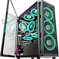 MUSETEX ATX PC Case Pre-Install 6 ARGB Fans, Mid-Tower Gaming Case with Opening Tempered Glass Side Panel Door, Mesh Computer Case, TW8