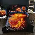 MQBHJI Housse De Couette 140X200 Enfant 3D Basket-Ball De Sports De Flamme - Parure De Lit 1 Personne En Microfibre 2 Pièces Avec Fermeture Éclair, Housse Couette Imprimé Avec 2 Taies D'Oreiller 50x75