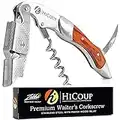 HiCoup Kitchenware Corkscrew Wine Opener - Bottle Openers w/Foil Cutter for Waiters & Bartenders - Stainless Steel with Pakka Wood