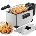 Aigostar Deep Fryer 2200W, 3L, 304 Food Grade Stainless Steel, Temperature Control, Removable Oil Basket, Silver - Agni 30RGS