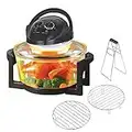 Halogenofen Heissluftofen Halogenoven Heißluftgrill Konvektionsofen Heißluftofen Halogen Oven Umluftofen 1300 Watt 12 Liter Mini-Ofen Halogenofen (schwarz)