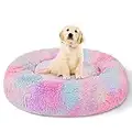 Patas Lague Calming Donut Dog Bed Cat Bed for Small Medium Large Dogs and Cats Anti-Anxiety Plush Soft and Cozy Cat Bed Warming Pet Bed for Winter and Fall (24 in, Mixed Rainbow)