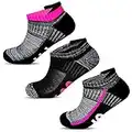 Socksology® Womens Ankle Athletic Running Socks Low Cut Sports Heel Tab No Show Sock SIZE UK 4-8 (3 Pairs, Grey/White/Pink)