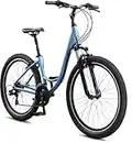 Schwinn Suburban Deluxe Womens Classic Comfort Bike, 27.5-Inch Wheel, 21 Speed, 16-Inch Aluminum Frame, Alloy Linear Hand Brakes, Blue