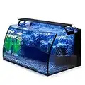 Hygger Horizon 8 Gallon LED Glass Aquarium Kit for Starters with 7W Power Filter Pump, 18W Colored led Light, Wide View Curved Shape Fish Tank with Undetachable 3D Rockery Background Decor