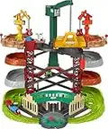 Fisher-Price Thomas and Friends Multi-Level Train Set with Thomas and Percy Trains plus Harold and 3 Cranes, Super Tower, GXH09