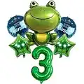 DIWULI Grand Set de Ballons Grenouille Prince, Ballon Numéro 3 XL Vert, Ballon Crapaud, Joyeux Anniversaire Prince, 3e Anniversaire Enfant Garçon, Fête à Thème, Décoration, Ballon en Feuille