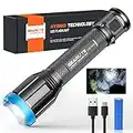 GEARLITE Torches LED Super Bright Rechargeable, Upgraded Hybrid Rechargeable Torch with Dual Power Source, 4 Light Modes, Adjustable Focus, Waterproof Powerful Torch Flashlight for Outdoor, Camping