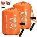 TOBWLOF 2PCS Emergency Sleeping Bags Lightweight Bivy Sacks with 1 Whistle, Orange, 36x84” Mylar Emergency Bivy Survival Rescue Blanket, Waterproof Windproof Outdoor Thermal Sleeping Bags