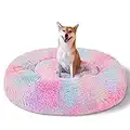 Patas Lague Calming Donut Dog Bed Cat Bed for Small Medium Large Dogs and Cats Anti-Anxiety Plush Soft and Cozy Cat Bed Warming Pet Bed for Winter and Fall (20 in, Mixed Rainbow)