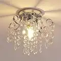 Q&S Mini Crystal Chandelier, Small Chandelier Ceiling Lights, Modern Chrome Flush Mount Ceiling Light Fixture for Hallway, Entryway, Bedroom, Foyer, Bathroom, Kitchen, W9.5",1 Light E12.