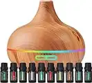 Ultimate Aromatherapie Diffusor & ätherisches Öl Set – Top 10 ätherische Öle – Moderner Diffusor mit 4 Zeit & 7 Umgebungslichteinstellungen – Therapeutische Qualität Ätherische Öle