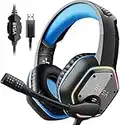 EKSA Casque Gaming USB, Casque Gamer Son Surround 7.1, Casque PS4, Casque de Jeu pour PC avec Micro Antibruit et Lumière RVB, Compatible avec PC, Playstation 4, Mac (Bleu)