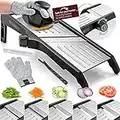 Gramercy Kitchen Co. Adjustable Stainless Steel Mandoline Food Slicer - Comes with One Pair Cut-Resistant Gloves || Vegetable Chopper Onion Slicer Potato Slicer Chip French Fry Julienne Slicer