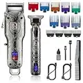 Hair Clippers 2 Set, Cosicosy Electric Hair Trimmer Grooming Kit for Men, Professional Cordless Hair Cutting Beard Trimmer Rechargeable with LCD Display Hair Shaver for Men Kids Barbers, Silver