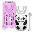 U Shaped Toothbrush Kids,Kids Electric Toothbrushes Set-2 Toothbrush Heads,Tongue Scraper and Cup,IPX7 Waterproof,Wireless Charge,Kids toothbrushes with 3 Ultrasonic Cleaning Modes and Smart Timer