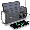 Solar Radio, Tragbar Kurbelradio Dynamo Radio mit AM/FM,5000mAh Wiederaufladbare Dynamo Radio,Mit LED Taschenlampe& LED Leselampe, SOS-Alarm für Wandern,Camping,Ourdoor,Notfall-Schwarz