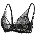 DOBREVA Femme Soutien-Gorge Dentelle Bralette Minimizer Unlined avec Armatures Noir 110E