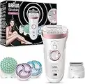 Braun Silk-épil 9 Depiladora Eléctrica Mujer, SkinSpa con Tecnologí­a SensoSmart y 13 Accesorios, Exfolia, Masajea, Afeita y Recorta, Inalámbrica, 9-990, Blanco/Rosa