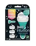 Wilkinson Sword Intuition Sensitive Care - Pack Maquinilla Depilatoria y Enjabonadora Hidratante con Bandas Protectoras de Aloe, Vitamina E y Vitamina B5 + 3 Recambios de Cuchillas Intuition