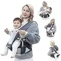 Marsupio Neonato besrey, Porta Bambino con Sedile Ergonomico, con Copricapo Antivento e Rete Mesh Traspirante Perfetto per Neonati Bebè e Bambino da 3,6 a 20 kg + 3 Bavaglini in Cotone, Grigio