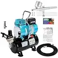 Master Airbrush Cool Runner II Dual Fan Air Tank Compressor System Kit with a Pro Set G222 Gravity Airbrush Kit with 3 Tips 0.2, 0.3 & 0.5 mm - Hose, Holder, How-To Guide - Hobby, Auto, Cake, Tattoo