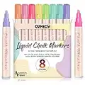 CUHIOY Chalk Pens for Blackboards Wipeable, 8 Pack Chalkboard Pens Colour, Pastel Chalk Markers Fine Tip for Window, Glass and Bistro, Window Pens for Glass Washable - 6mm Reversible Bullet&Chisel Tip