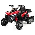 Costzon Kids ATV, 12V Battery Powered 6 Wheels Electric Vehicle w/ 4WD, Back Trunk, LED Lights, Music, Story, USB, Backrest, Treaded Tires, Ride on Car Quad for Boys & Girls Gift, Ride on ATV (Red)