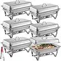 Mophorn 6 Packs Stainless Steel Chafing Dishes 8 Quart Full Size Pan Rectangular Chafer Complete Set