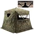 3 Person Silent Hunting Ground Blind 360 Degree One-Way See Through Portable Pop Up Hunting Tent with Frame Door, Carrying Backpack