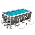 Bestway 56722 | Power Steel - Piscina Fuori Terra Rettangolare, 412X201X122 cm, Scaletta Di Sicurezza E Dosatore Chimico Chemconnect, Effetto Rattan Grigio